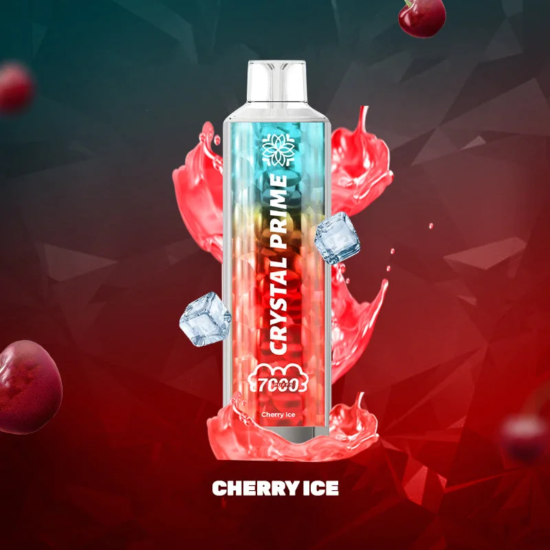 Crystal Prime 7000 Cherry Ice flavour artwork with ice cubes and cherries