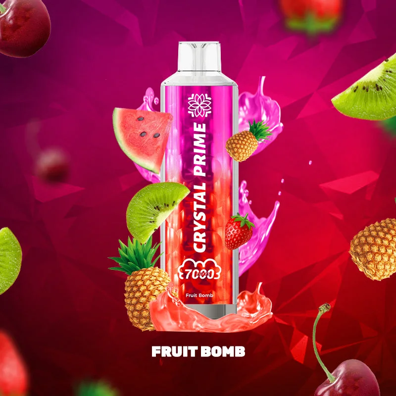 Crystal Prime 7000 Fruit Bomb flavour artwork with watermelon, kiwi and cherry