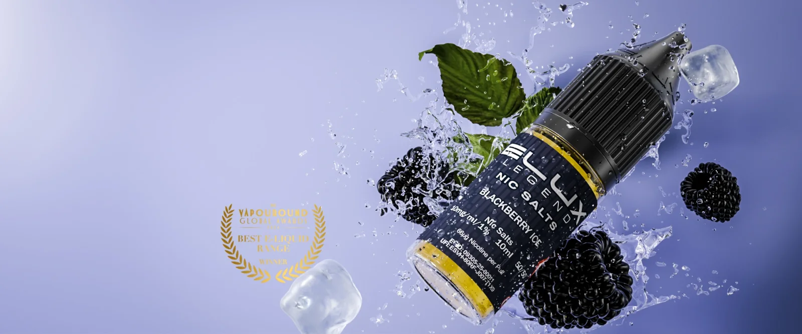 Elux Legend nic salts campaign banner with Vapouround award laurel